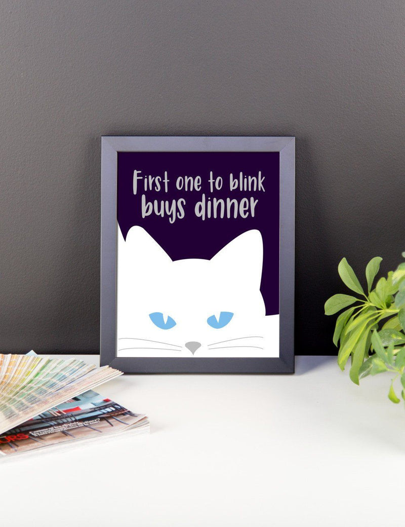 Inscrutable Cat 'Blink White' Framed Matt Poster