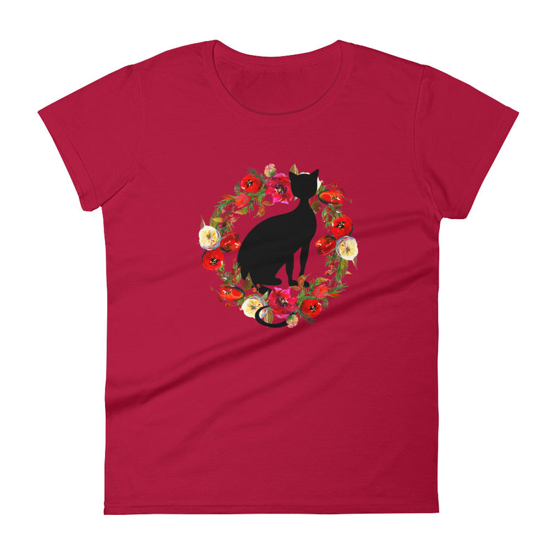 Floral Cat 'In Loving Memory Calvados Flavor' Women's Short Sleeve T-Shirt