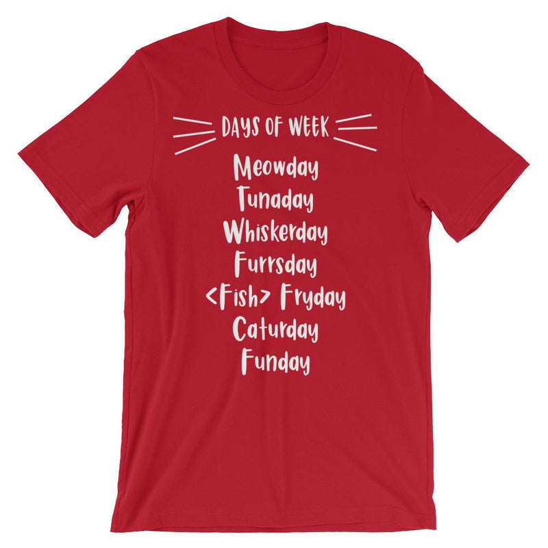 Wordy Cat 'Days of Week' Unisex Short Sleeve T-Shirt