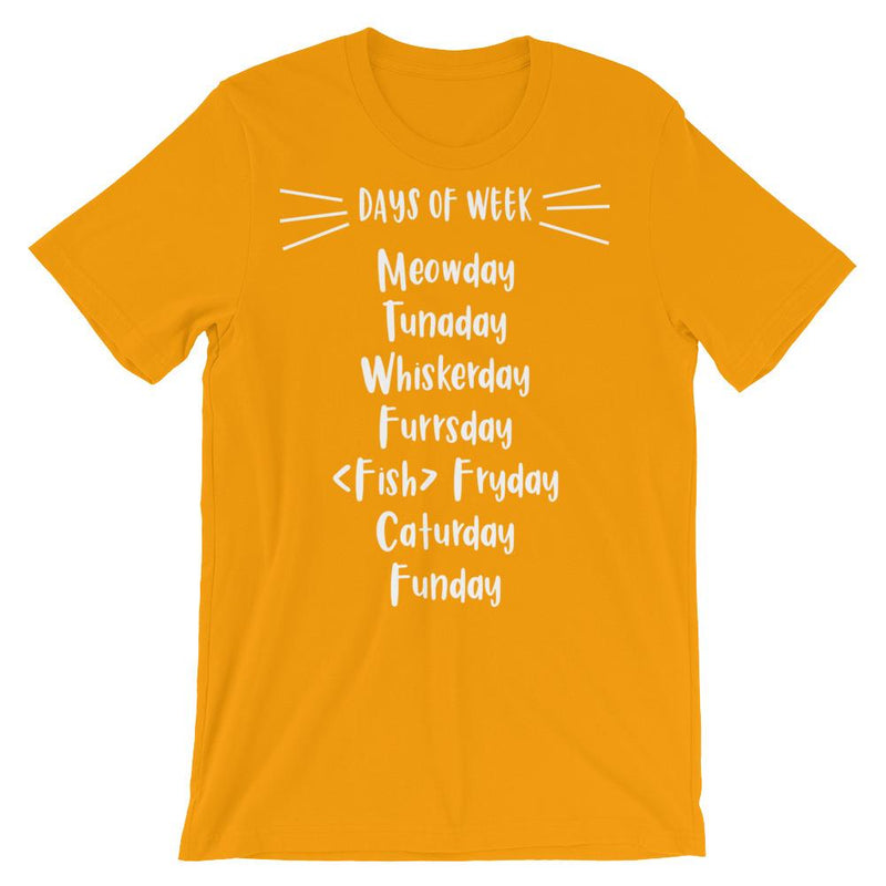 Wordy Cat 'Days of Week' Unisex Short Sleeve T-Shirt