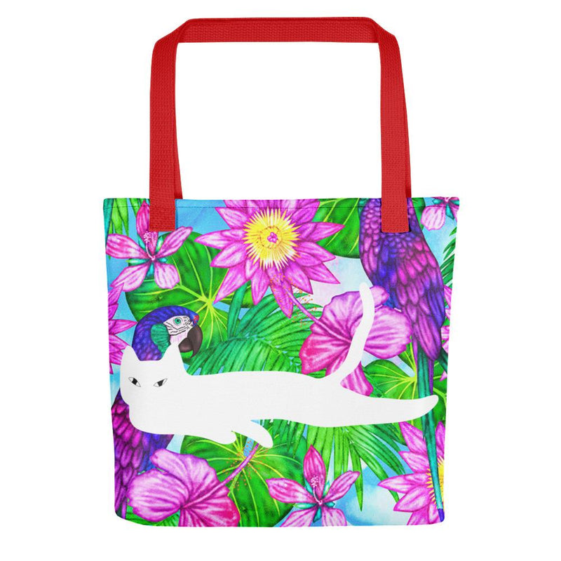 Cat Noir Aloha White Tote bag White Cat in Red Handle
