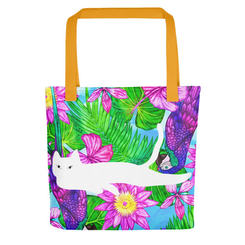 Cat Noir Aloha White Tote bag White Cat in Yellow Handle