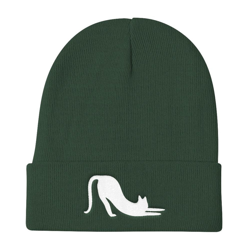 Yoga Cat 'White Cat Stretch' Knit Beanie