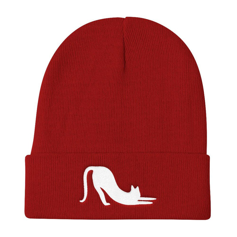 Yoga Cat 'White Cat Stretch' Knit Beanie
