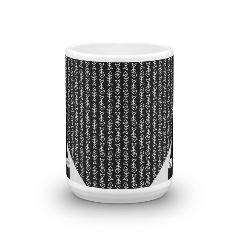 Evil Cat Fishbone Gray Mug in Middle View 15oz