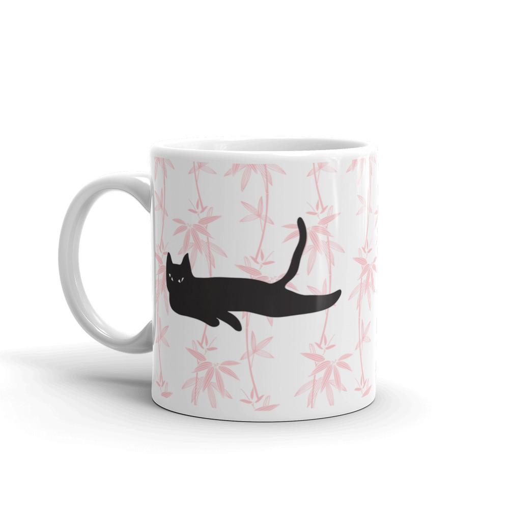 Cat Noir Floral Pink Mug in Right Side View 11oz