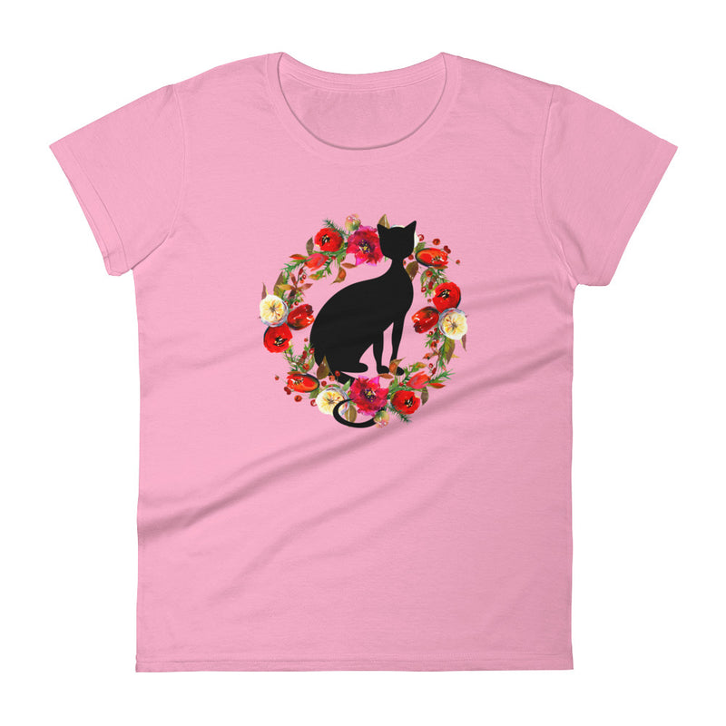 Floral Cat 'In Loving Memory Calvados Flavor' Women's Short Sleeve T-Shirt