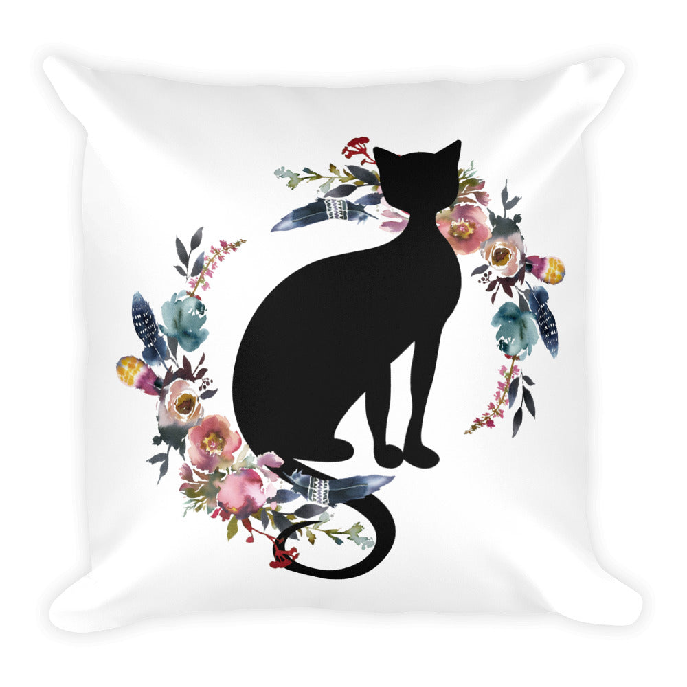 Floral Cat Sweetest Cat Square Pillow in Front View