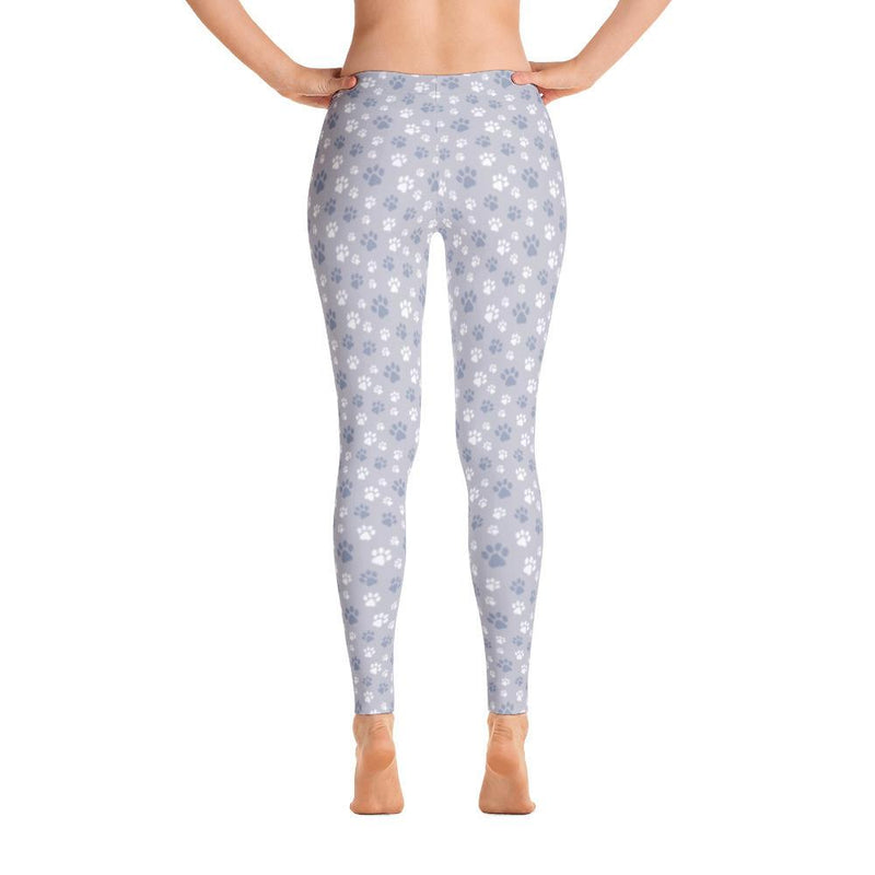pattern cat paw prints silver grey leggings for cat lovers