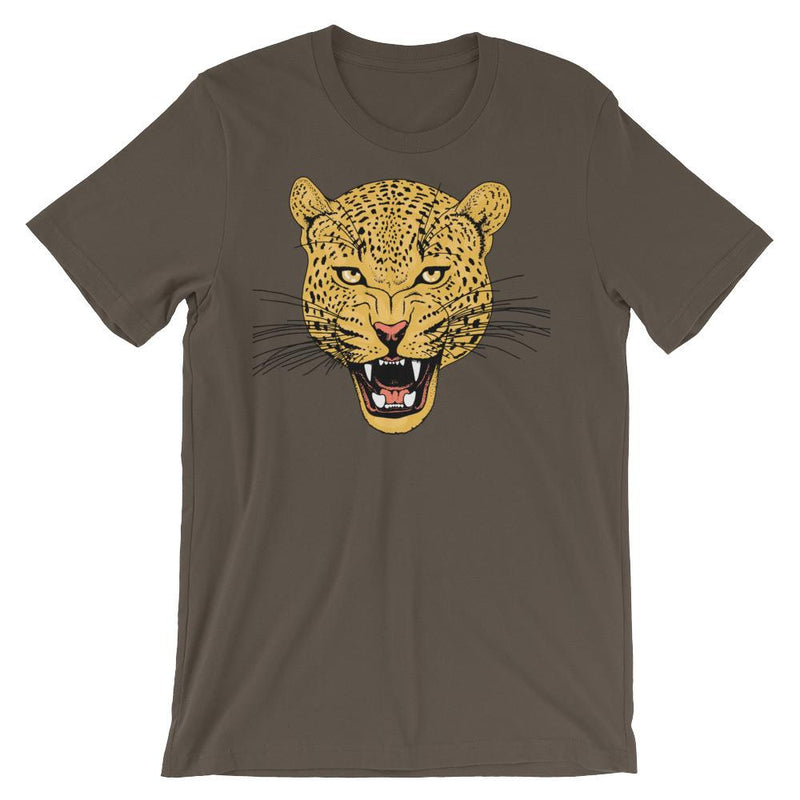 wild cat roaring leopard comfy unisex tee shirt