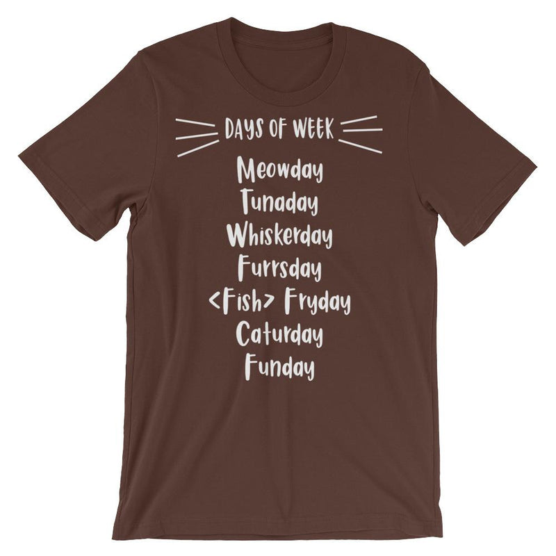 Wordy Cat 'Days of Week' Unisex Short Sleeve T-Shirt