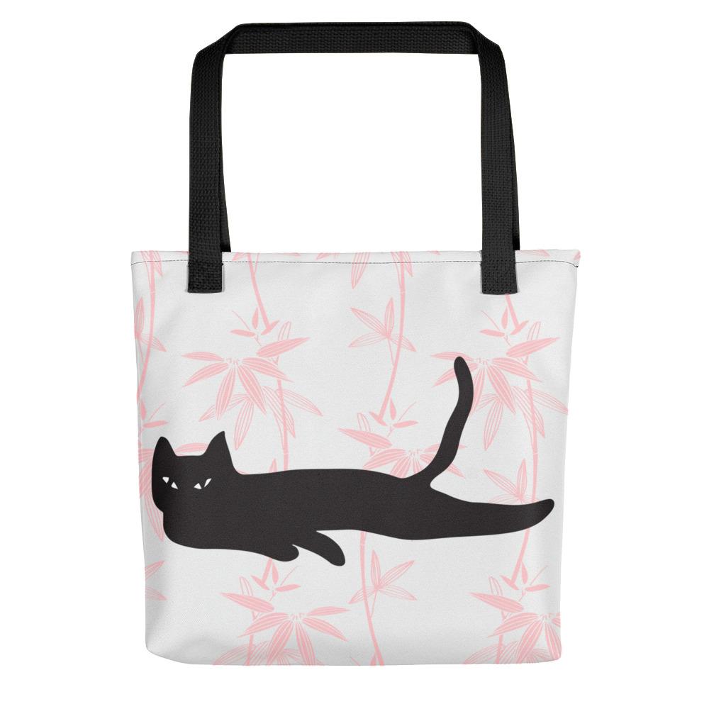 Cat Noir Floral Pink Tote bag Black Cat in Black Handle