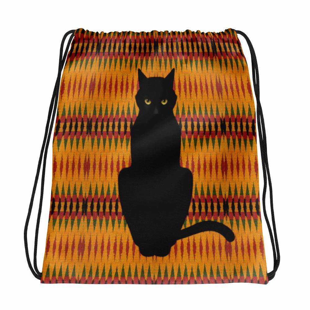 Cat Noir Panther Orange Savanna Drawstring bag in Front View