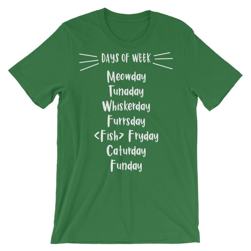 Wordy Cat 'Days of Week' Unisex Short Sleeve T-Shirt