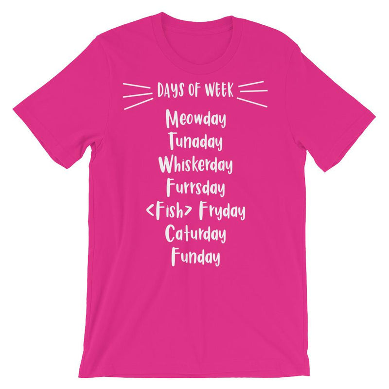 Wordy Cat 'Days of Week' Unisex Short Sleeve T-Shirt