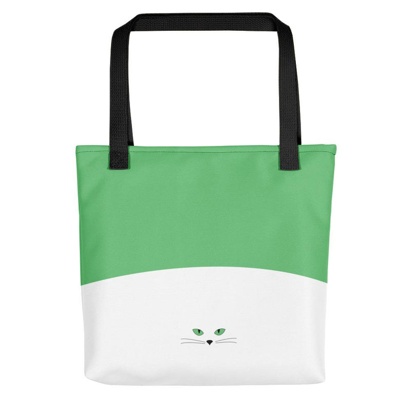 Inscrutable Cat Juicy Fruity Kiwi Tote bag Back View in Black Handle
