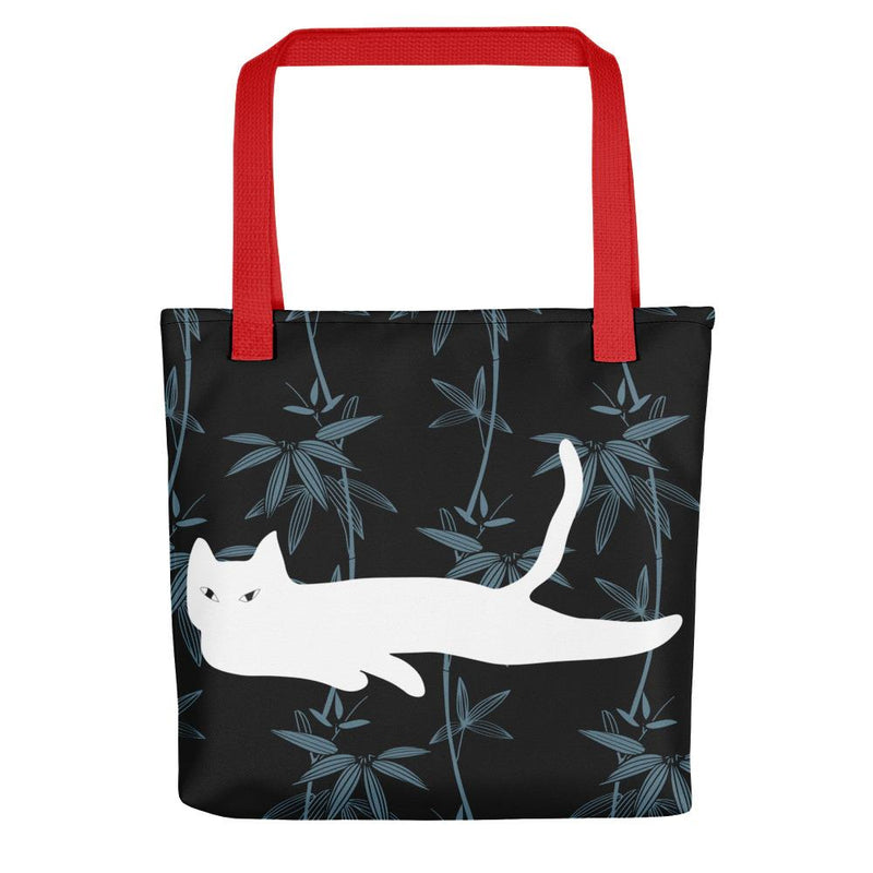 Cat Noir Black Flower Tote bag Black Cat in Red Handle
