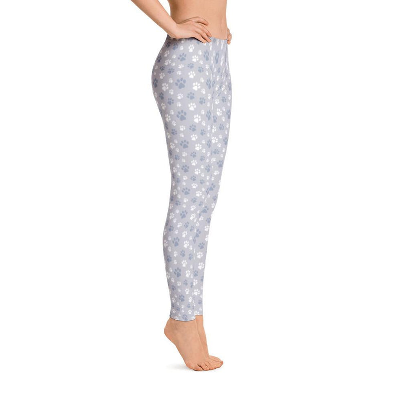 pattern cat paw prints silver grey leggings for cat lovers