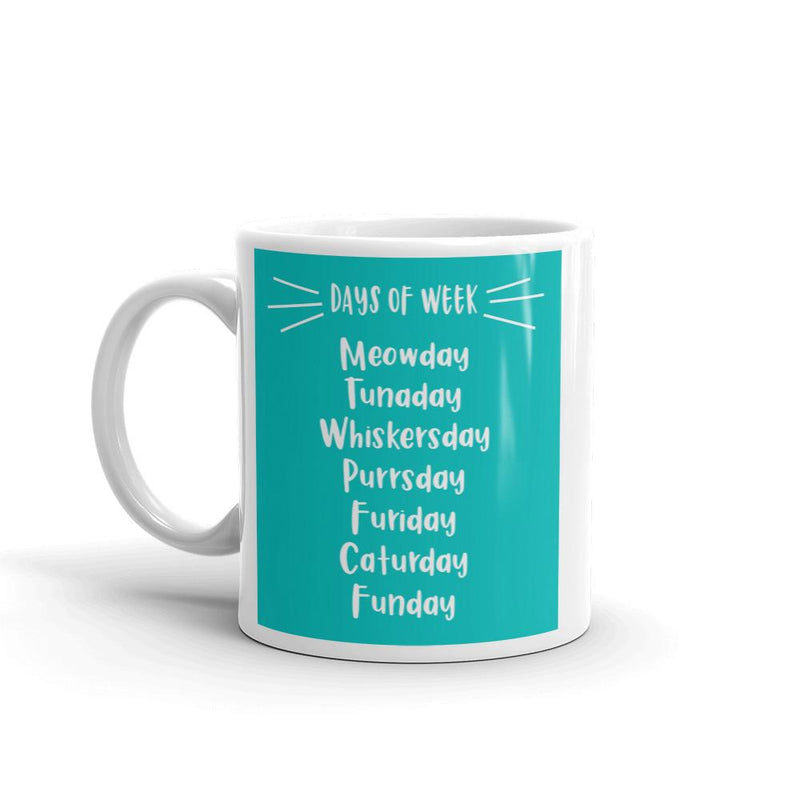 Wordy Cat "Days of Week' Teal Mug