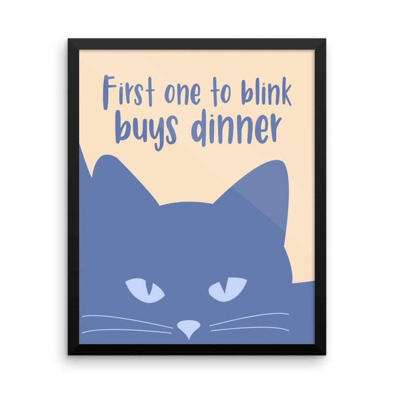Inscrutable Cat 'Blink Blue' Framed Matt Poster