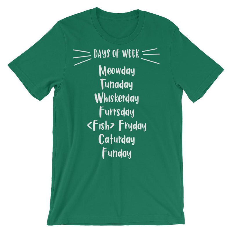 Wordy Cat 'Days of Week' Unisex Short Sleeve T-Shirt