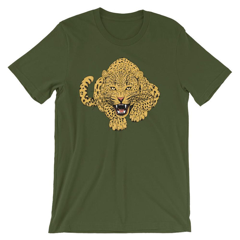 wild cat crouching leopard comfy unisex tee shirt