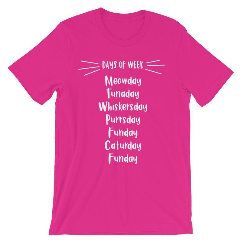 Wordy Cat 'Days of Week' Unisex Short Sleeve T-Shirt
