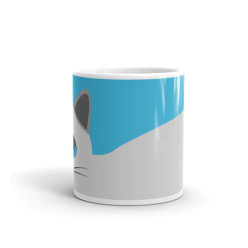 Inscrutable Cat Smoky Cat Blue Mug in Middle View 11oz