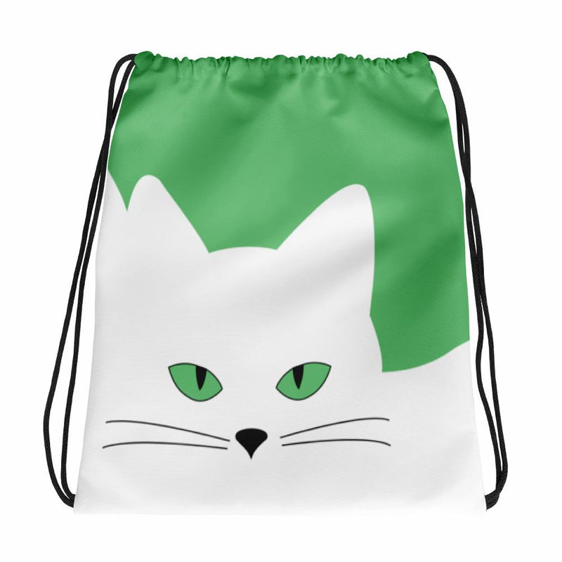 Inscrutable Cat Juicy Fruity Kiwi Drawstring bag in Front View