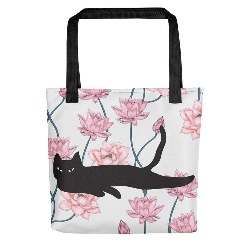 Cat Noir Pink Flower Tote bag Black Cat in Black Handle