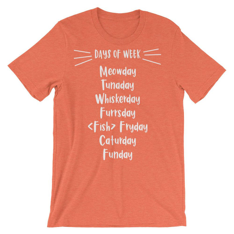 Wordy Cat 'Days of Week' Unisex Short Sleeve T-Shirt