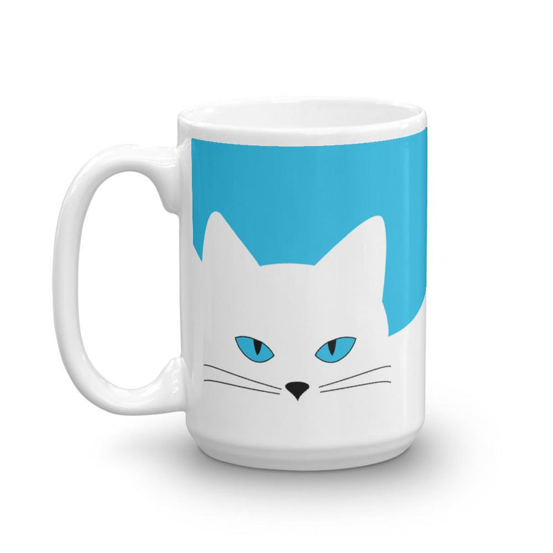 Inscrutable Cat Juicy Fruity Blue Mug Left Side View in 15oz