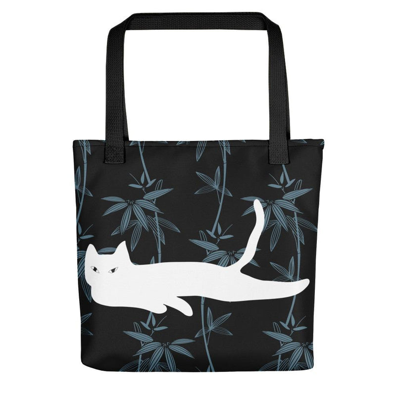 Cat Noir Black Flower Tote bag Black Cat in Black Handle