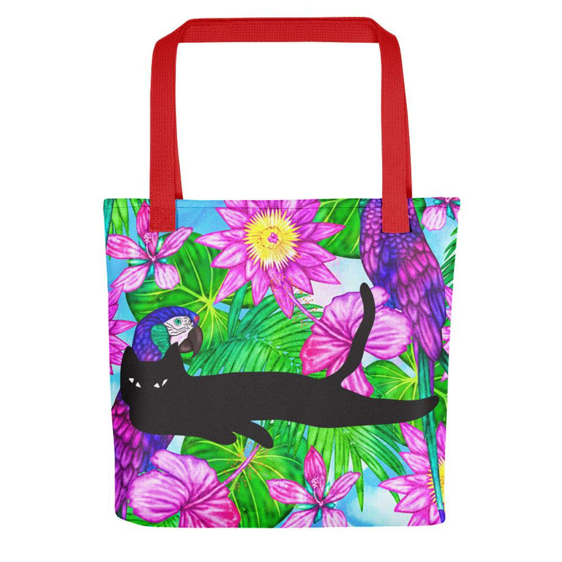 Cat Noir Aloha Tote bag Black Cat in Red Handle