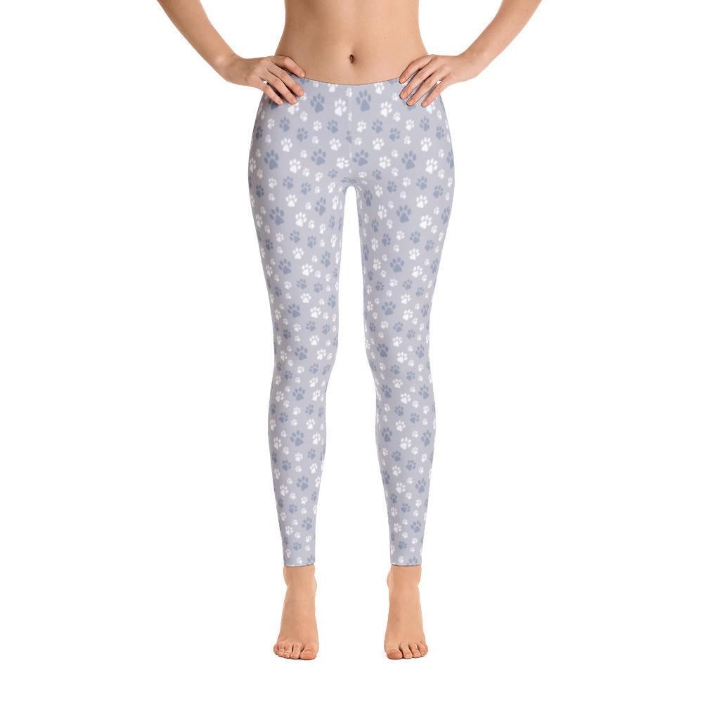 pattern cat paw prints silver grey leggings for cat lovers