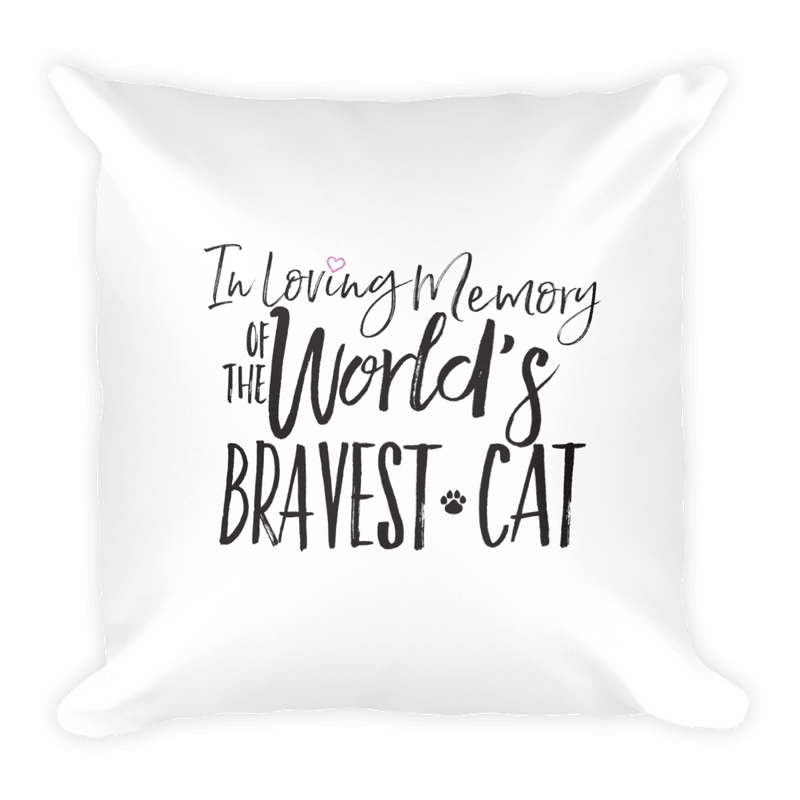 Floral Cat Bravest Cat Square Pillow in Back View Quote
