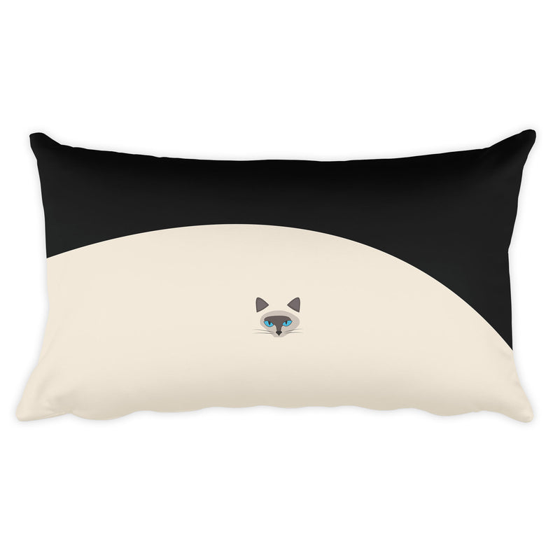 Inscrutable Cat Siamese Cat Black Rectangular Pillow in Back View
