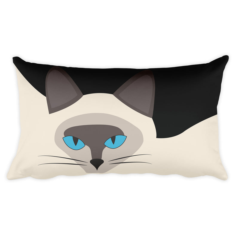 Inscrutable Cat Siamese Cat Black Rectangular Pillow in Front View