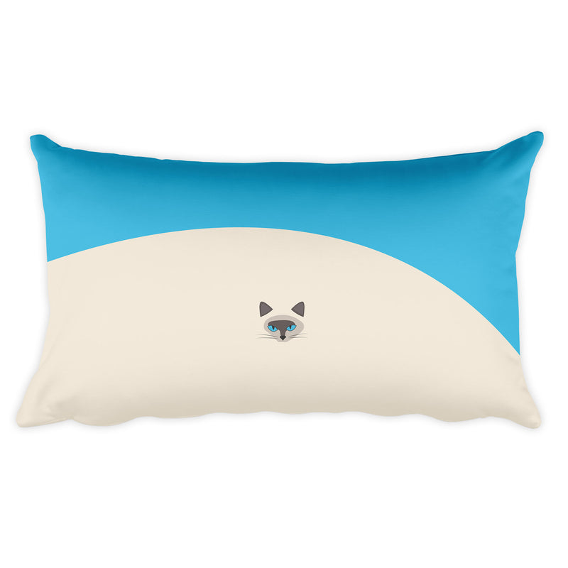 Inscrutable Cat Siamese Cat Blue Rectangular Pillow in Back View
