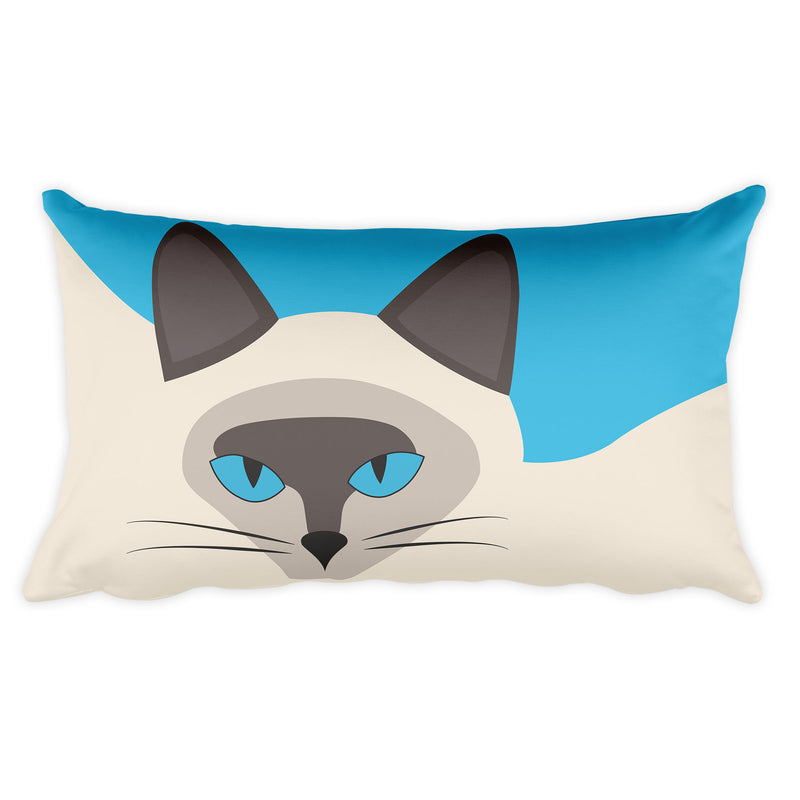 Inscrutable Cat Siamese Cat Blue Rectangular Pillow in Front View