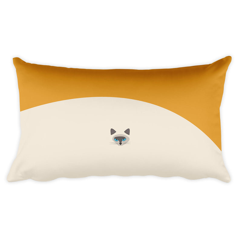 Inscrutable Cat Siamese Cat Gold Rectangular Pillow in Back View