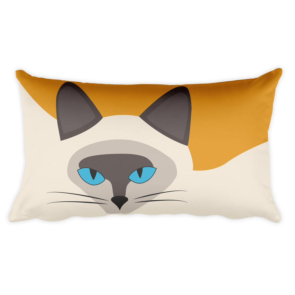 Inscrutable Cat Siamese Cat Gold Rectangular Pillow in Front View