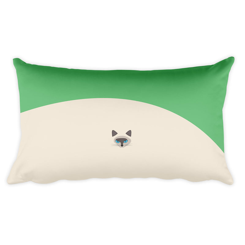 Inscrutable Cat Siamese Cat Green Rectangular Pillow in Back View