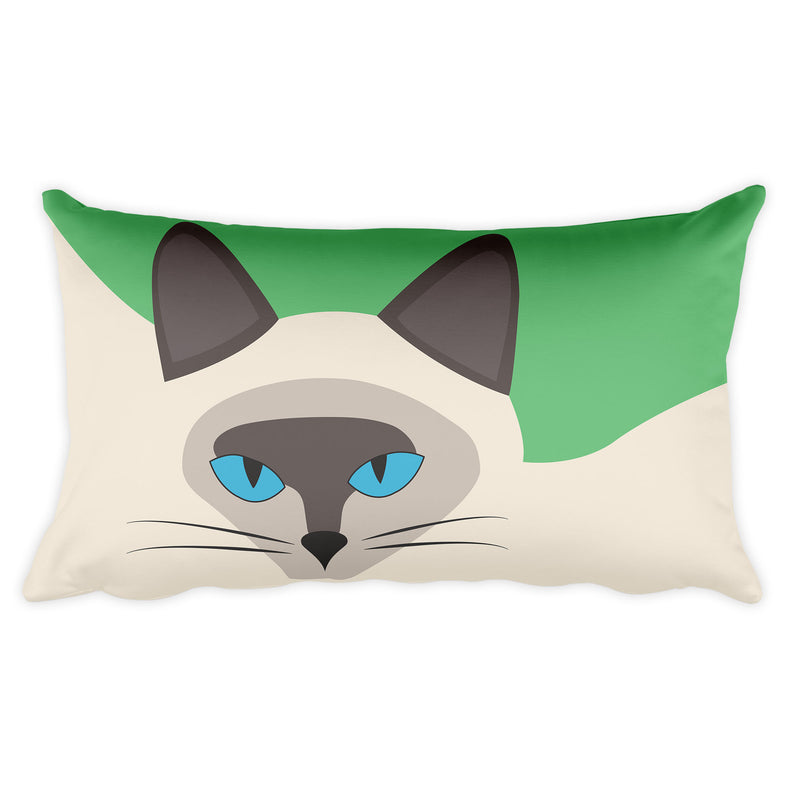 Inscrutable Cat Siamese Cat Green Rectangular Pillow in Front View