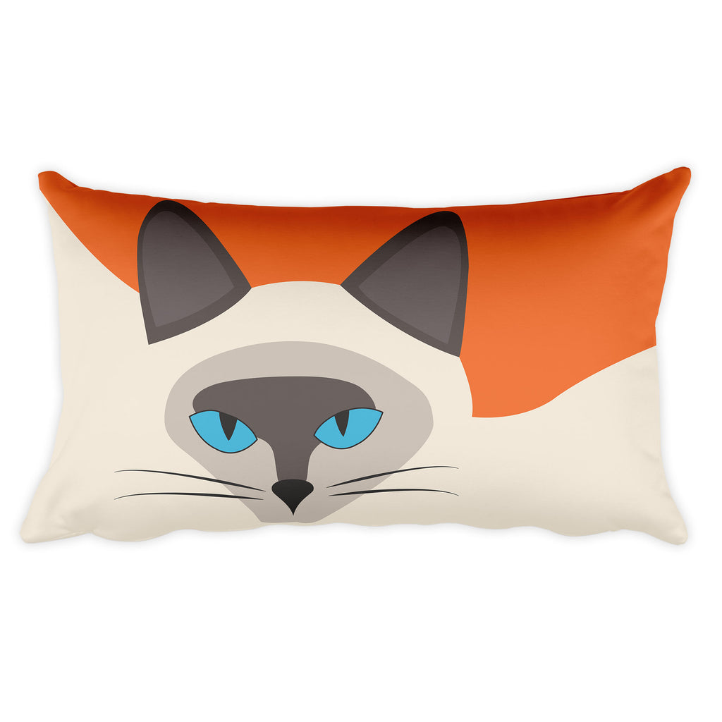 Inscrutable Cat Siamese Cat Orange Rectangular Pillow in Front View