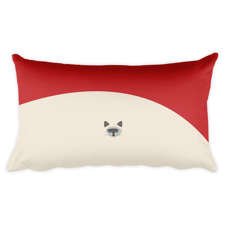 Inscrutable Cat Siamese Cat Red Rectangular Pillow in Back View