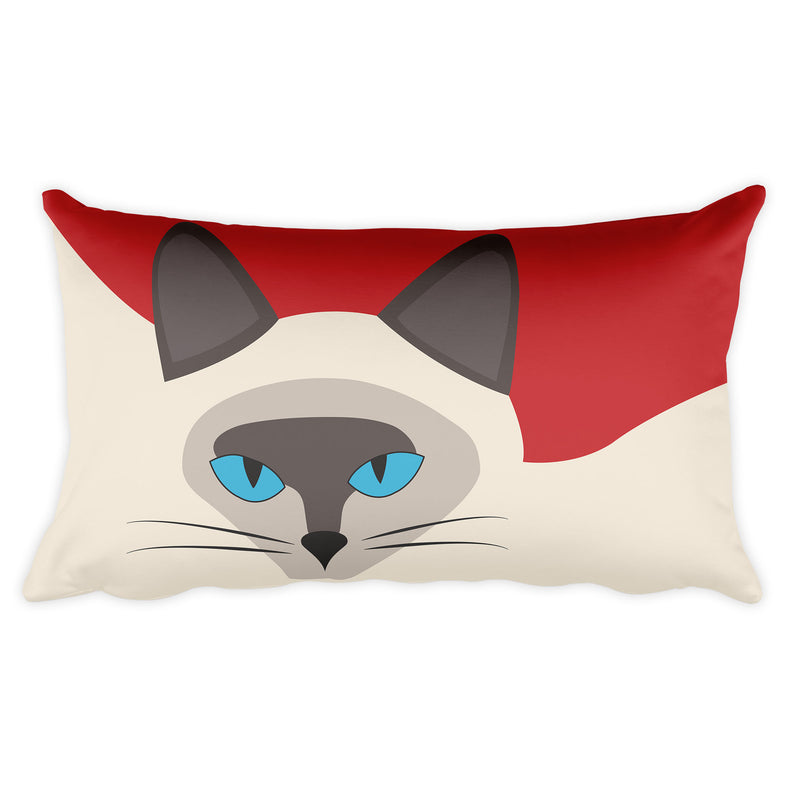 Inscrutable Cat Siamese Cat Red Rectangular Pillow in Front View