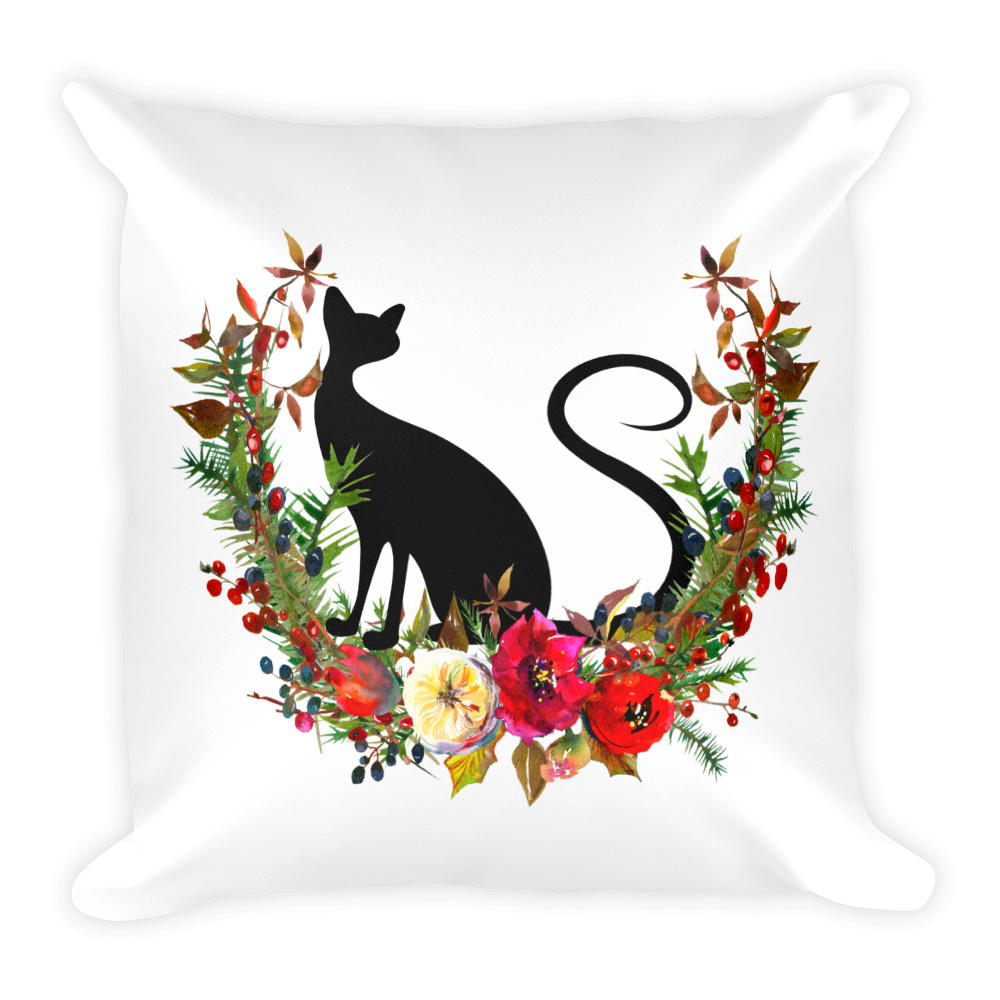 Floral Cat Best Cat Square Pillow in Front View