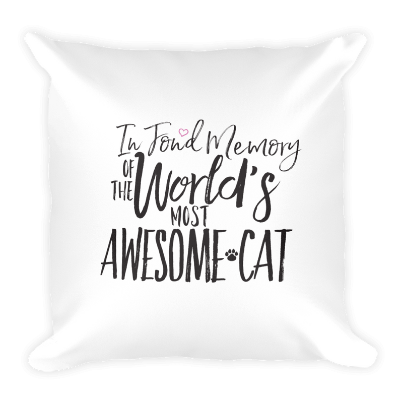Floral Cat Awesome Cat Square Pillow in Back View Quote