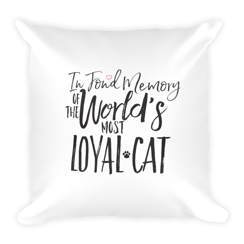 Floral Cat Loyal Cat Square Pillow in Back View Quote